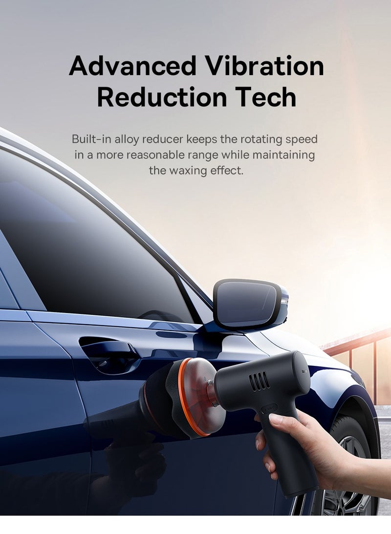 بيسوس جهاز تلميع سيارات قابل لإعادة الشحن – ميني جهاز تلميع سيارات لاسلكي كهربائي، خفيف الوزن ومضغوط لتلميع وتلميع السيارات، بطارية ٤٠٠٠ مللي أمبير، ٣٠٠ دورة في الدقيقة عالية السرعة لتلميع الشمع، إزالة الخدوش، تشطيب الطلاء – أسود - Image 3